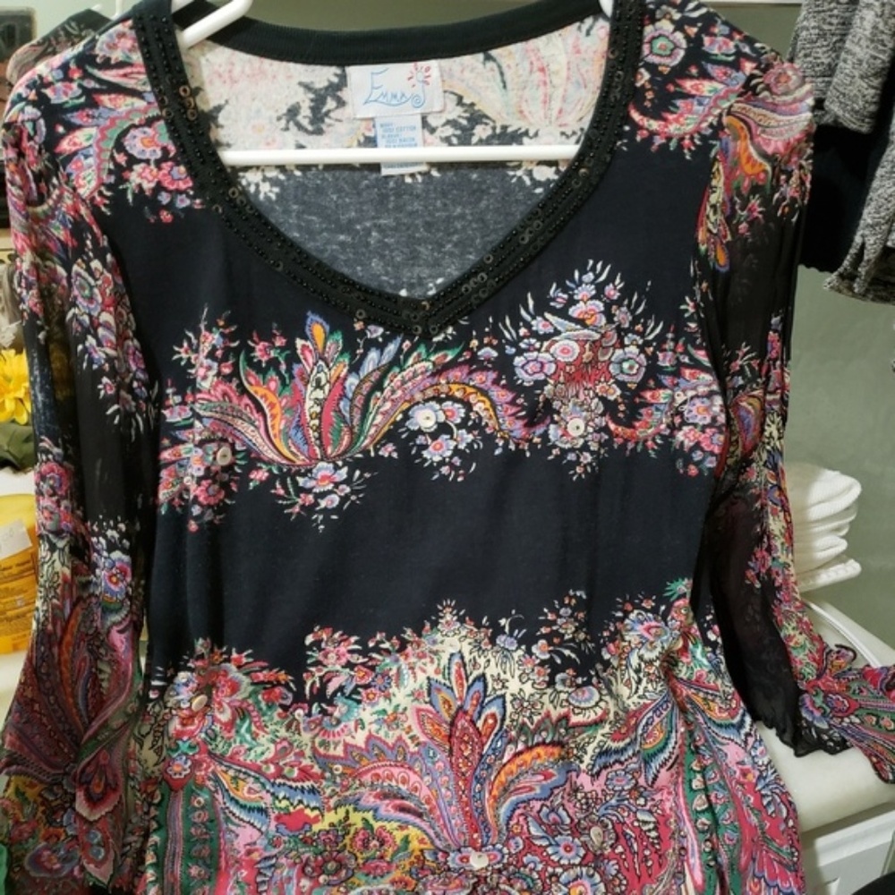 Floral Boho 3/4 sleeves sheer